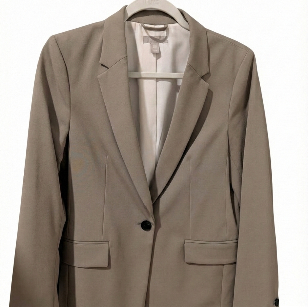 H&M Women's Khaki Single-Breasted Blazer Jacket |  One-Button